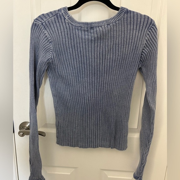 Blue Ribbed Long Sleeve, Wide-Neck Shirt, Sz L - Picture 4 of 7